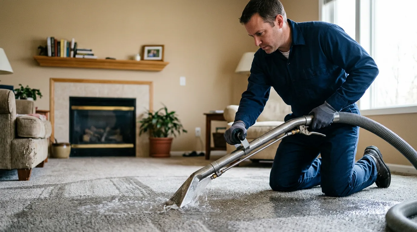 Water damage restoration technician working near Dexter, MO